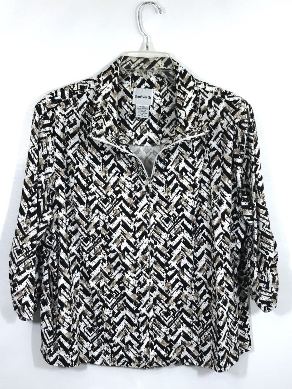Bon Worth Lightweight Casual Zip Jacket Multicolor Geometric Print Petite LP